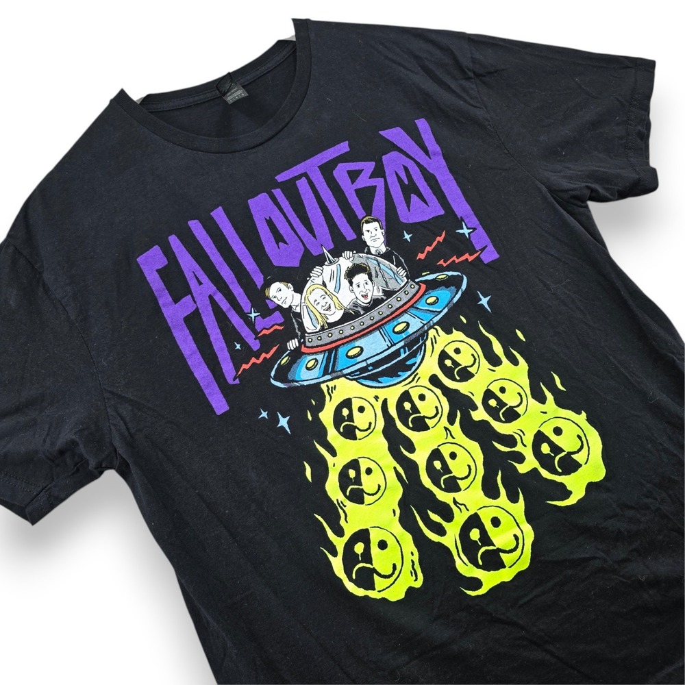 Fall Out Boy Shirt Mens Large Black Cotton UFO Graphic If You Build It They Come